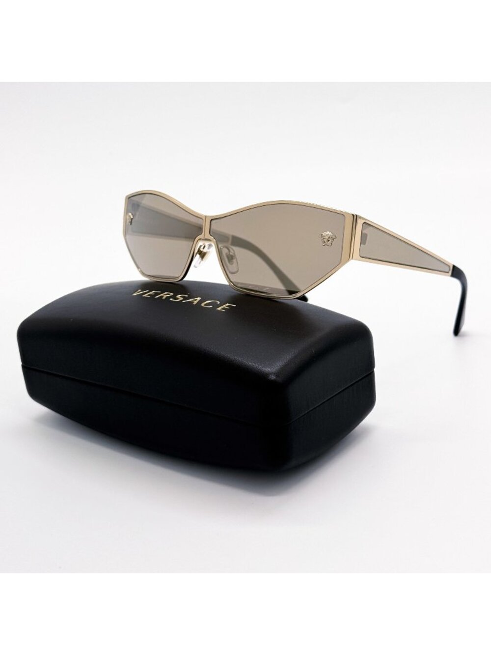 New Versace VE2205 1252/5A Gold Gray Geometric Women Sunglasses